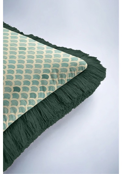 Art Deco Deniz Kabuğu Motifli Saçaklı Yastık Kılıfı - Geometrik Mint Krem Püsküllü Kırlent Kılıfı Bordo