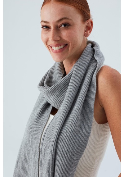 Peraluna Nomı Scarf Selanik Örgü Kaşmir Karışımlı Yumuşak Kadın Triko Atkı - Gri Melanj Gri Melanj