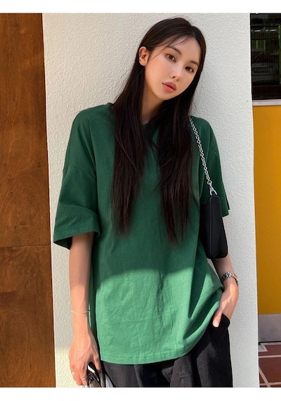 Flood Of Style Kadın Yeşil Çok Yazılı Baskılı Oversize Bisiklet Yaka Tişört