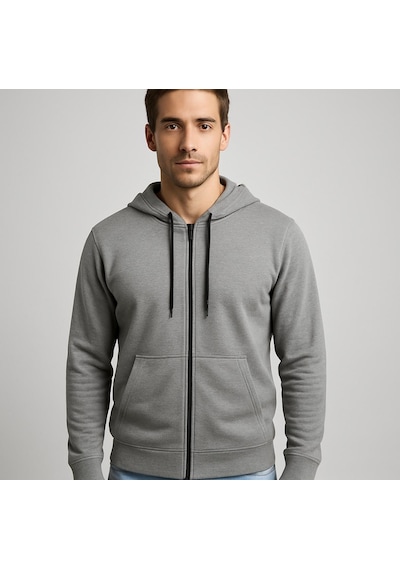 Axxel Erkek Gri 2 İplik Fermuarlı Kapüşonlu Sweatshirt-w1084 Gri