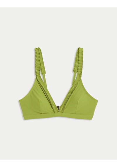 Marks & Spencer Detaylı Plunge V‑Yaka Bikini Üstü T52001104B Koyu Yeşil