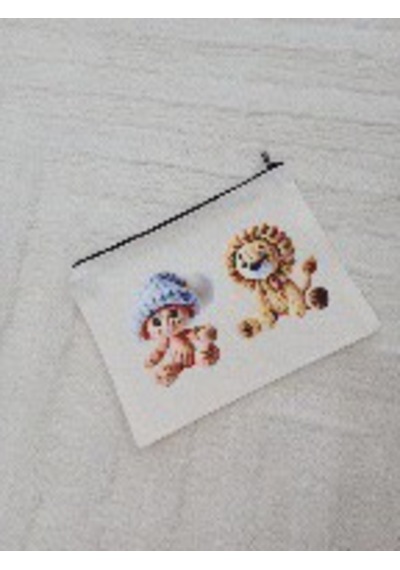 Wisheratelier Sevimli Örme Baskı Detaylı Clutch Bez Çanta Çok Renkli - Beyaz