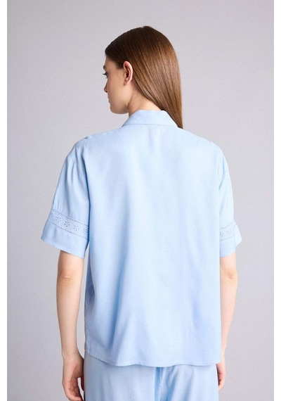 Defacto Regular Fıt Pijama Yaka Dokuma Pijama Üst G8217ax26smbe745 Mavi-be745