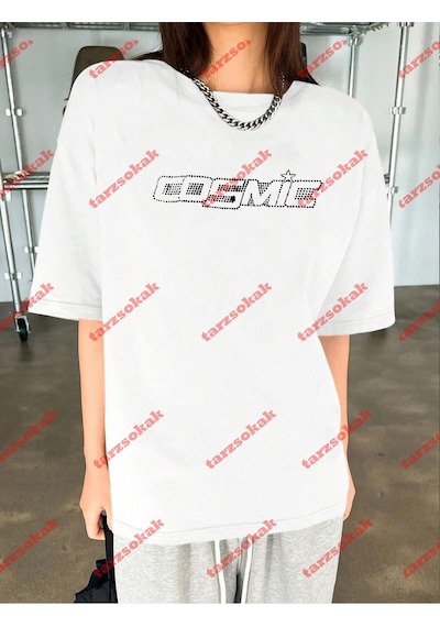 Tarzsokak Unisex Cosmic Baskılı Tshirt Beyaz Beyaz