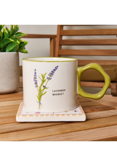Kitchen Çiçek Desenli Kupa - Beyaz / Yeşil - 310 Ml Renkli