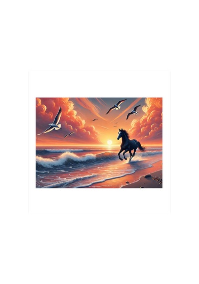 Gün Batımında Atlı Art Mdf Poster