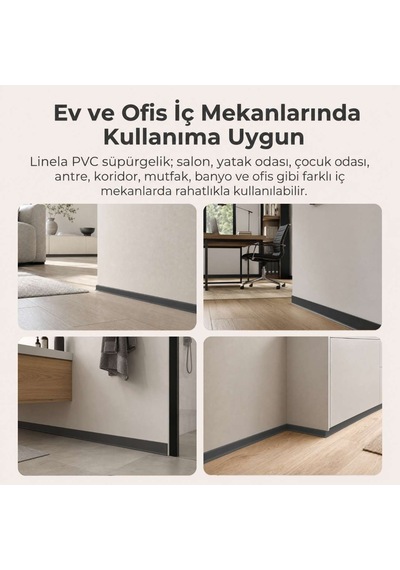 Linela Suya Dayanıklı Pvc Süpürgelik 8 Cm - Antrasit - Lnl415