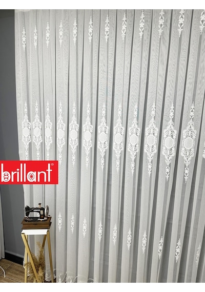Ayna Gümüş Gri İşlemeli 3 Kat Pileli Ütü İstemez Salon Tül Perde Byz