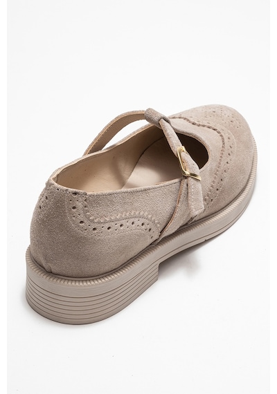 Luvishoes Luvi Shoes Janney Bej Süet Hakiki Deri Bantlı Kadın Loafer Ayakkabı Bej Süet