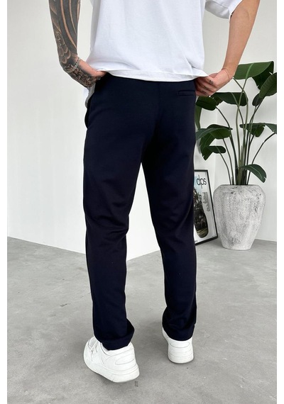 Lacivert Beli İp Detaylı Gabardin Regular Pantolon Lacivert