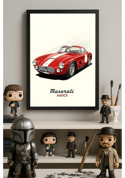 Maserati A6gcs Siyah Ahşap Çerçeveli Poster, Dekoratif Araba Duvar Tablosu