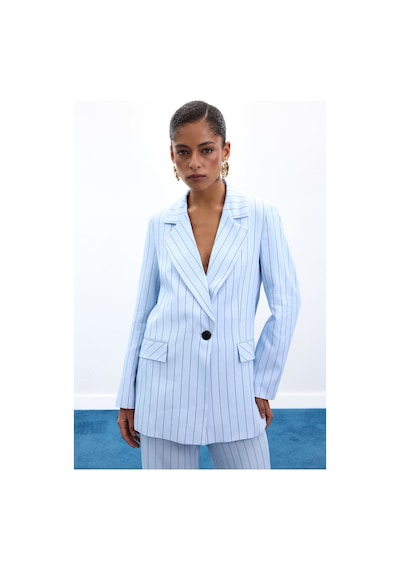 Sateen Rina Çizgili Ceket - Bebe Mavi-136933 Bebe Mavi