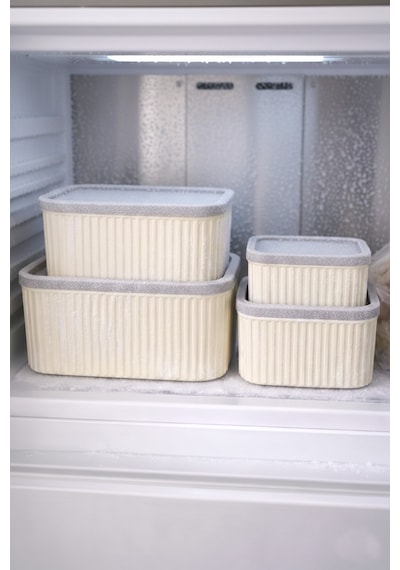 Seiri 4 Lü Erzak Saklama Kabı Seti-krem Gövde Gri Kapak-3000ml-1800ml-1000ml-550ml Krem - Toprak