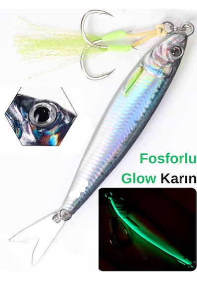 Ea genset Gerçekçi Lazer Hologram Metal Balık, Jig, Yapay Yem 20 Gr 6.5 Cm Mavi Sırt, Fosforlu Glow Karın