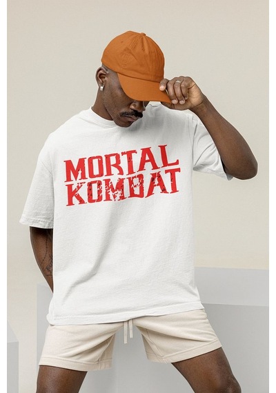 Ejderha Mortal Kombat Baskılı Unisex Oversize Anime Tişört Beyaz