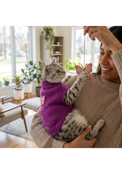 Lady Fify Kedi Ve Köpek İçin Kelebekli Mor Kazak