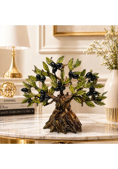 Premium Zeytin Ağacı Biblo Şık Ve Lüks Salon Dekor Objesi Altın - Yeşil