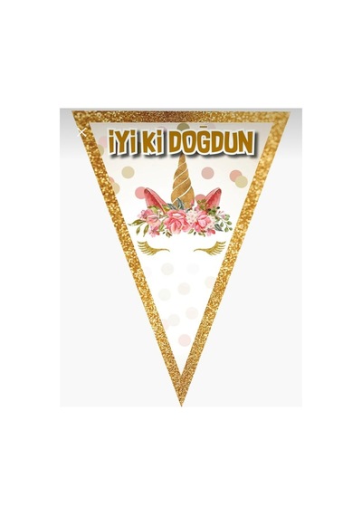 Unicorn Çiçekli Parti Malzemeleri Üçgen İyiki Doğdun Flama Renkli Tüm Yaşlar