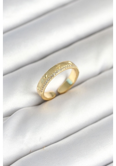 Gold Renk Şerit Zirkon Taşlı Kadın Yüzük Çok Renkli