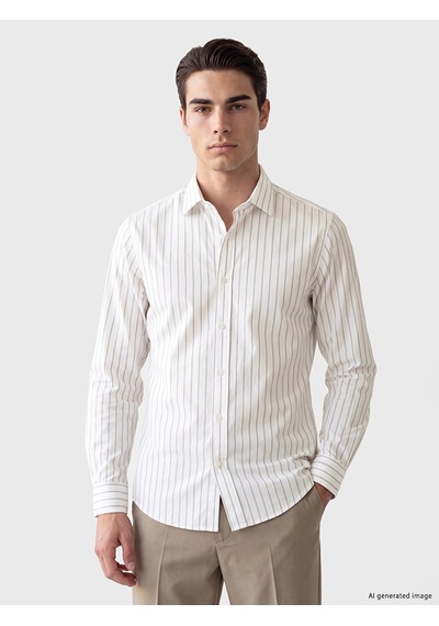 Lcw Busıness Bej Slim Fit Çizgili Erkek Gömlek