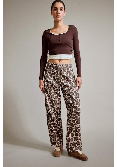 Defacto Baggy Fit Leopar Desenli Jean Pantolon G3199ax25aubn336 Kahve