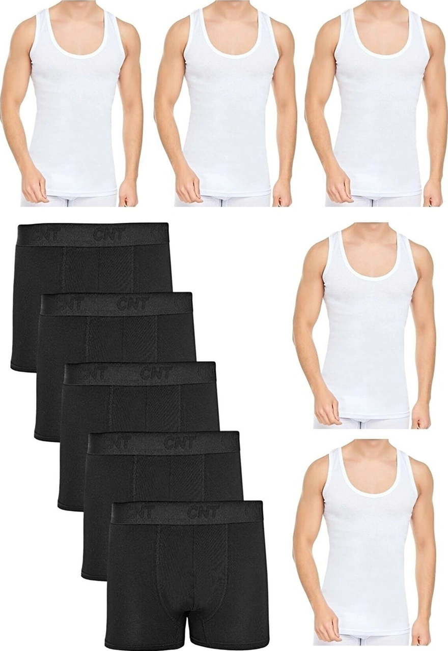 Tezzgelsin Erkek 10 Parça Atlet Ve Boxer Takımı Ekonomik Paket Atlet Ve Boxer Set 5 Atlet 5 Boxer Beyaz - Siyah