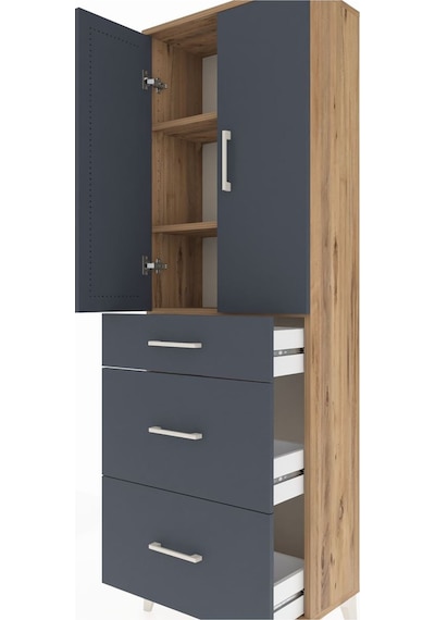 Arges Dolap 3 Raflı 3 Çekmeceli 2 Kapaklı 60x30x182 Çam-antrasit Çam