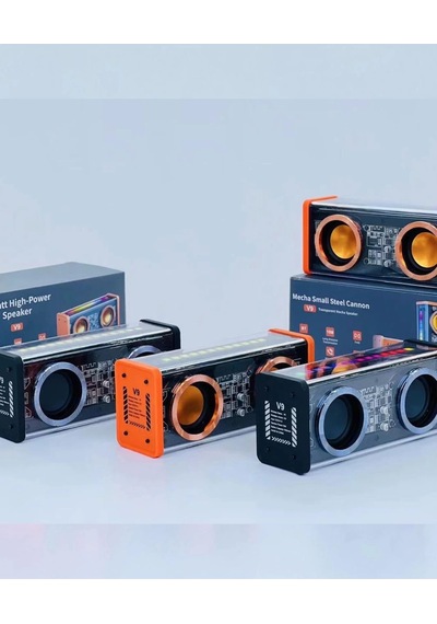 Şeffaf Mecha Müzik Tws Stereo Rgb İşıklı Hoparlör Kablosuz Bluetooth 5.0 Taşınabilir Hoparlör V9.gzpde