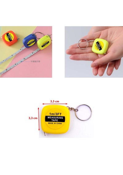 1 M 100 Cm Lik Lacivert Mini Metre Anahtarlık 1 Adet Ebat: 3,3 Cm X 3,3 Cm Sarı Renk 1 M