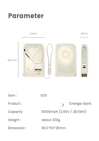 5'in 1 Pd 22.5w Hızlı Şarj Powerbank - 10000mah, Kablolu Ve Kablosuz Standlı Çoklu Fişli Şarj Cihazı Bej