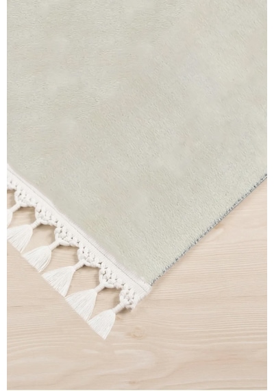 Valeryhome Vl Comfort Düz Saçaklı Peluş Düz Yolluk Ekru Ekru Düz Ponpon