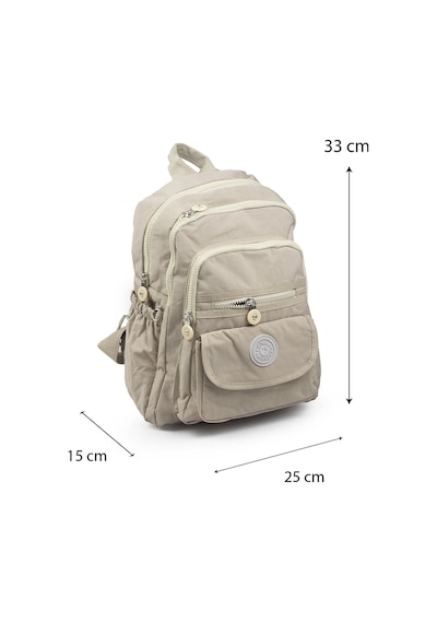 Küçük Boy 33cm Krinkıl / Klinkır Su Geçirmez Kumaş Çok Gözlü Günlük Kadın Sırt Çantası Bej 8317