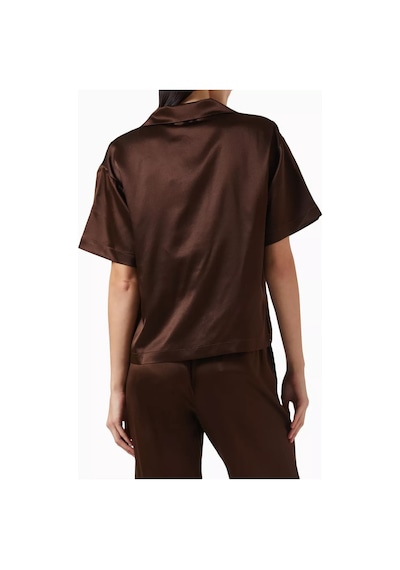 Asceno Modena Ipek Wool Satin Bluz Dark Brown Zarif & Rahat Kahverengi