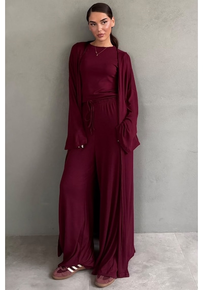 Madmext Bordo 3'lü Penye Salaş Kadın Takım Mg2906
