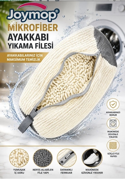 Ayakkabı Yıkama Çantası Özel Kumaş Fermuarlı Mikrofiber Bez - Beyaz Renk