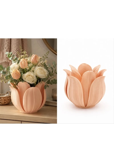 3d Baskı Lotus Yapraklı Vazo - Dekoratif Çiçeklik-turuncu Çok Renkli