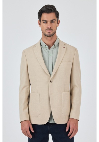 İmza Açık Bej Mono Yaka Düz 2 Düğme Casual Esnek Slim Fit Ceket 1002250123 Açık Bej