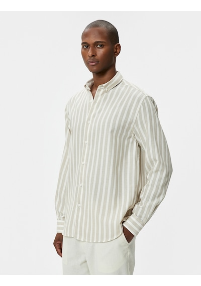 Koton Slim Fit Gömlek Uzun Kollu Klasik Yaka Düğmeli Bej Çizgili 4sam60155hw Ekru Koton Slim Fit Gömlek Uzun Kollu Klasik Yaka Düğmeli Bej Çizgili 4sam60155hw Ekru
