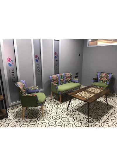 Azra Mobilya Çay Seti Koltuk Takımı -balkon Koltuğu -berjer-koltuk-oturma Grubu-bahçe Koltuğu Yeşil