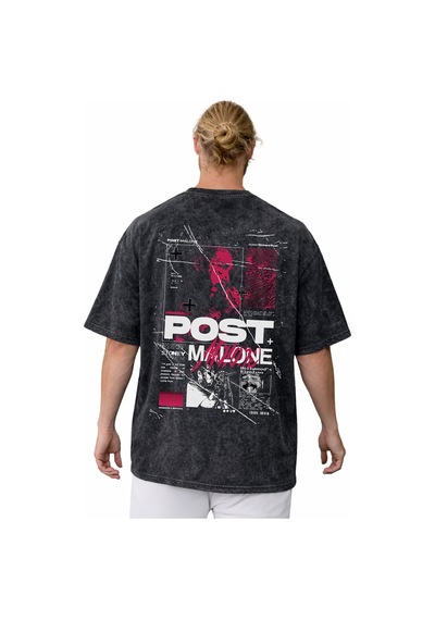 Post Malone Rapper Şarkıcı Baskılı Unisex Oversize Vintage Yıkama Siyah