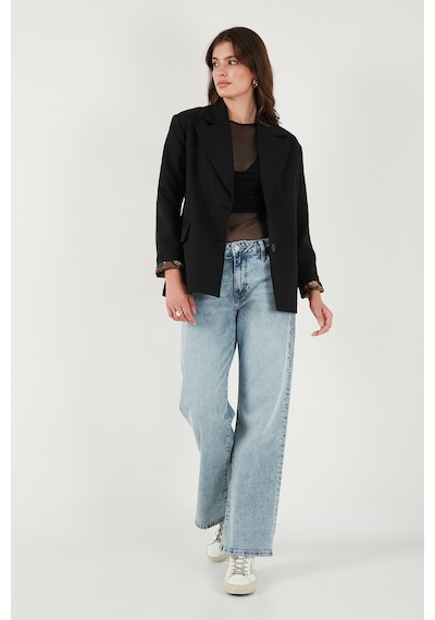 Lela Regular Fit Mono Yaka Desenli Astar Detaylı Blazer Bayan Ceket 6524430 Siyah