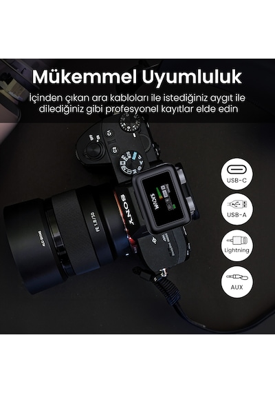 Sjcam M1 WiFi Tek Vericili Gürültü Engelleme 100 Metre Menzil LCD Ekran Minimal Tasarım Kablosuz Yaka Mikrofonu Siyah