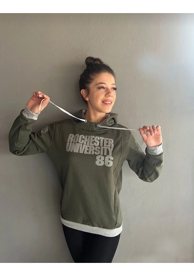 Kapüşonlu Haki Yeşil Unisex Sweat Haki