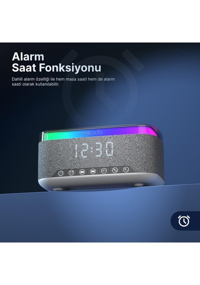 Md-w10 1200mah 10w Gri Bt Usb Rgb Gece Lambası Alarmlı Saat Speaker