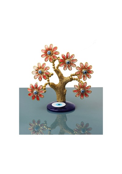 Feng Shui Nazar Boncuğu Çiçeği Hayat Ağacı Servet Çakra Şans Ağacı Mavi Göz Vitrin Masa Süsü Aster 14 Cm