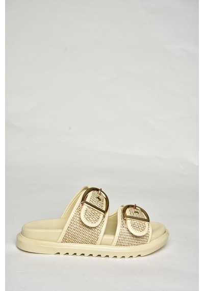 Fox Shoes U725792017 Bej Hasır Kadın Terlik Bej-hasır