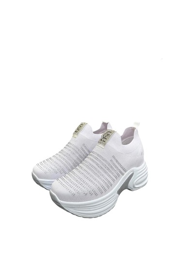Aybaak 5006 Triko Taşlı Dolgu Topuk Kadın Ayakkabı Sneaker Beyaz