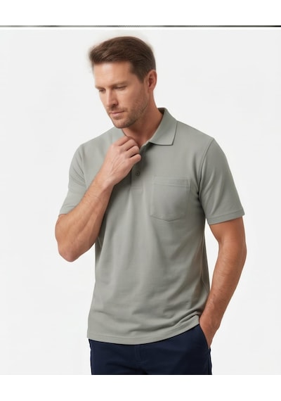 Özeniş Erkek Polo Yaka Regular Fit Baba Cepli %100 Pamuk Şık Tasarım Kagi T-shirt Açık Haki