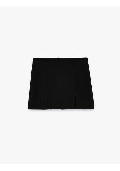 Koton Krep Scuba Kumaş Yırtmaçlı Mini Şort Etek Siyah 6sak10093ek