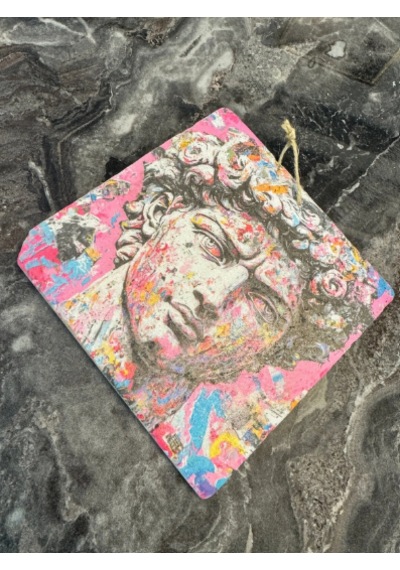 David Heykeli Desenli Doğal Taş Duvar Süsü 15x15 Cm Modern Sanat Dekoratif Taş Pano -